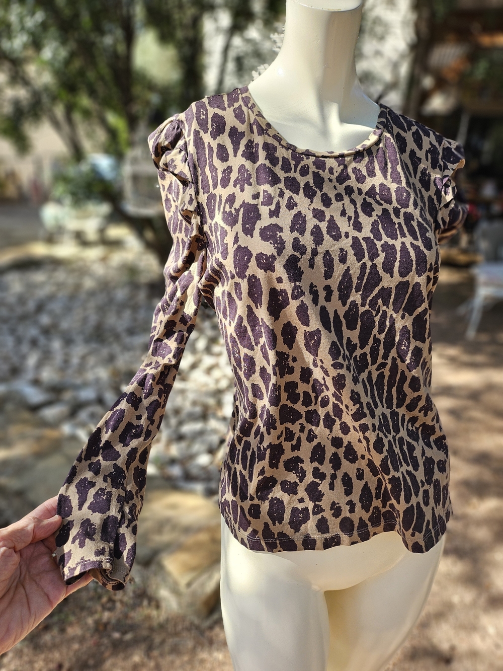 7 For All Mankind Tan Brown leopard print Pima Cotton long-ruched sleeve Shirt M
